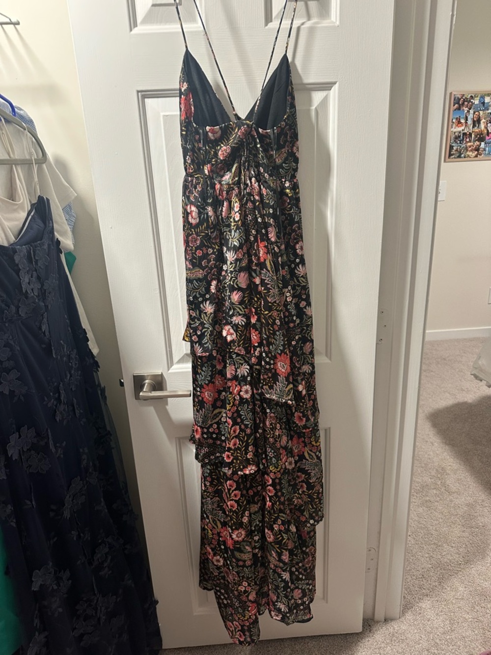 Forever 21 Black Floral Tiered Maxi Dress with Spaghetti Straps